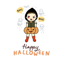 Vector illustration - halloween costume boy, hand drawn style, white background
