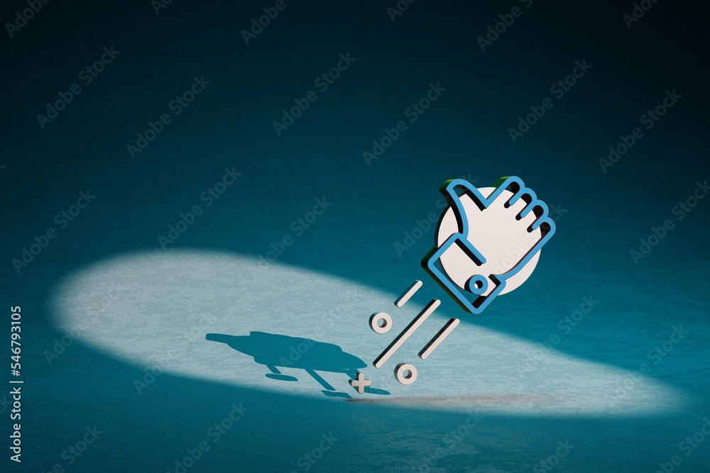Poster beautiful abstract illustrations blue and golden thumbs up symbol icon on a dark blue background. 3d