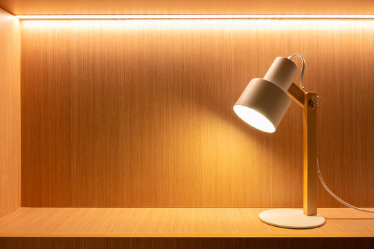 Modern Lamp On wooden bedside table