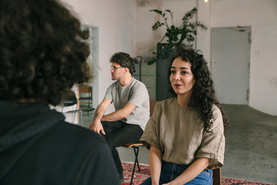 Middle Eastern Woman Eye Gazing in Therapy Session
