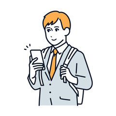 スマホを操作しているスーツの男性のシンプルなベクターイラスト素材