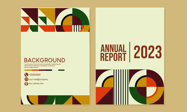 Bauhaus retro annual report cover design set. Abstract geometric pattern background. A4 cover for business books, journals, cards, catalogs, posters, flyers, banners