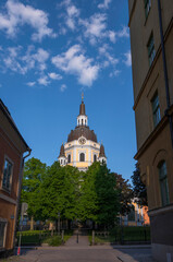 Fototapeta na wymiar The church Katarina kyrka in the district Södermalm a sunny summer day morning in Stockholm