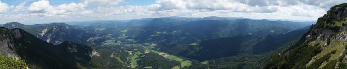Amazing mountain panoramic view of distinctive rax plateau in lower austria, austria. 