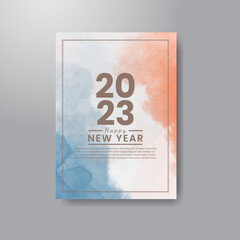 Naklejka na ściany i meble Happy new year 2023 banner or card template with watercolor background