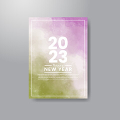 Happy new year 2023 banner or card template with watercolor background
