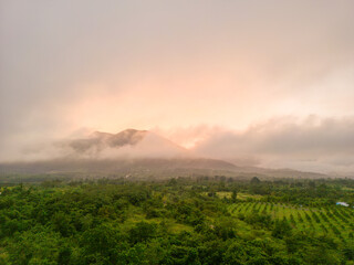 Mountain and road with Sunrise in localside