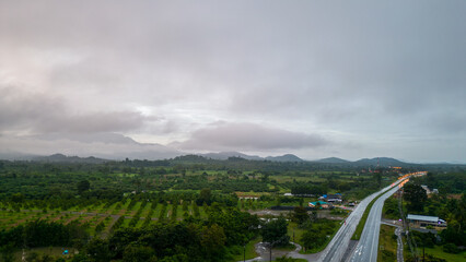 Mountain and road with Sunrise in localside