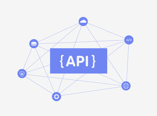API - Application Programming Interface vector illustration. Api Gateway Architecture and integration - management tool that sits between a client and a collection of backend services