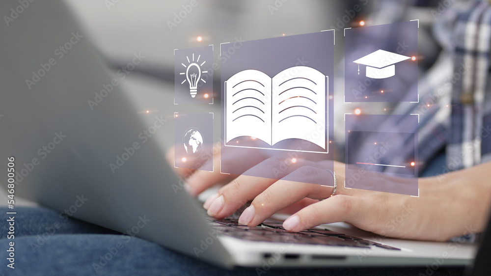 Aufkleber learning global connectivity technology graphic concept. distance learning online education webpage
