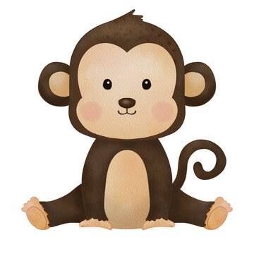 Safari animals watercolor illustration monkey