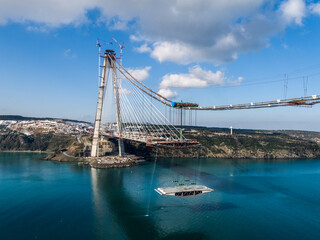Fototapeta premium Deck lifting operation on Yavuz Sultan Selim Bridge