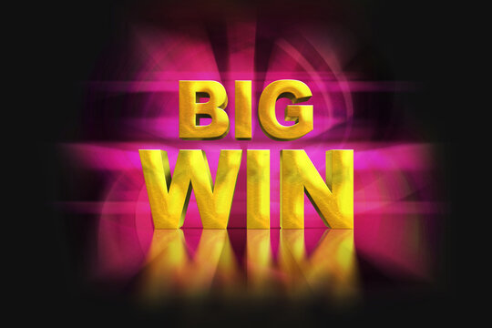 Big win gold 3D letters on a black background. For games on a smartphone and slot machines or casinos. Used for advertising or as a call to action. 3D illustration