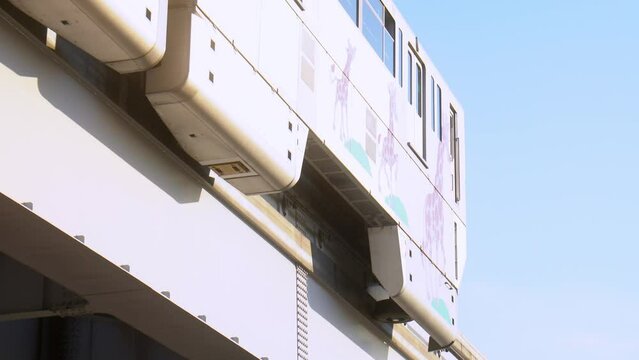 Scenery of Japanese monorail passing