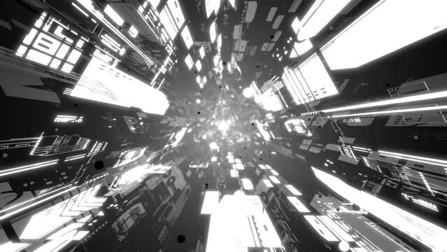 VJ トンネル 三角形 機械 SF 発光 サイバー 白黒 [ループ対応] [別Verあり]