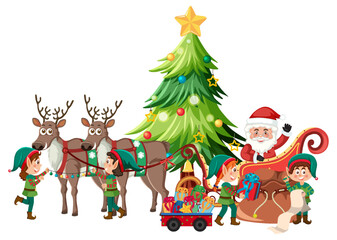 Santa Claus and elfs delivery gift for Christmas