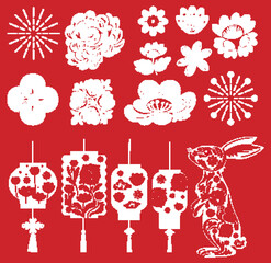 Set of rabbit new year 2023 element on red blackground