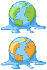 Set of melting earth cartoon greenhouse effect