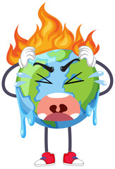 Crying earth cartoon character from greenhouse effect and global warming