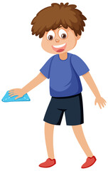 Cartoon character of kid cleaning