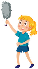 Cartoon character of kid cleaning