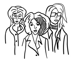 three beautiful women look ahead