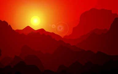 the background design is a mountain with the sun in the evening. vector eps10