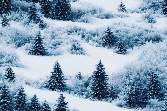 Snow Covered Trees Winter Landscape Seamless Texture Pattern Tiled Repeatable Tessellation Background Image	
