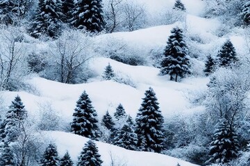 Obraz premium Snow Covered Trees Winter Landscape Seamless Texture Pattern Tiled Repeatable Tessellation Background Image 