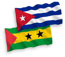 Flags of Saint Thomas and Prince and Cuba on a white background