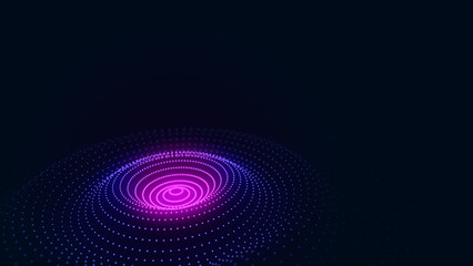Futuristic wave. Dark cyberspace. Abstract music sound wave with dots. White moving particles on a pink background. 3d rendering.
