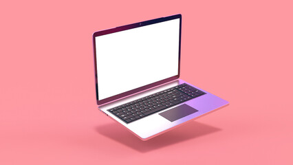 Laptop Mockup on Pink Background, 3D Render