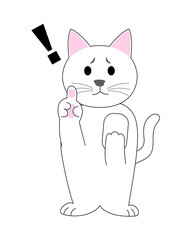 A white cat  gesturing with a finger: white background