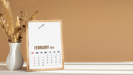 February 2023. Mockup of calendar for new two thousand twenty-third year. Page with table attached...