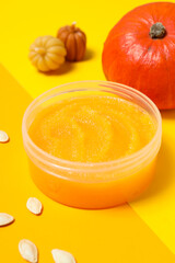 Concept of different cosmetic products, Pumpkin cosmetics