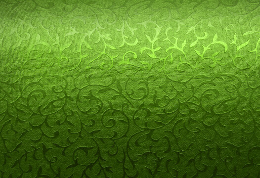 Shining green floral ornament brocade textile metallic shine pattern