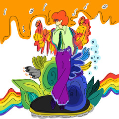 Happy man worker enjoy dancing in creativity world