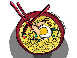 noodles with chopsticks and bowl