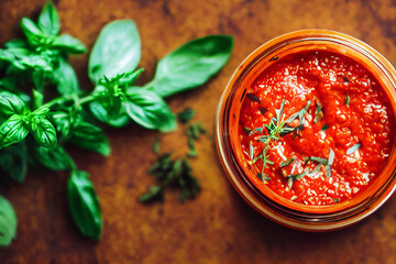 fresh tomato sauce on table