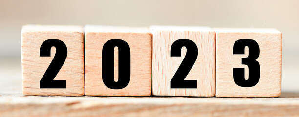 2023 arranged from wooden letters