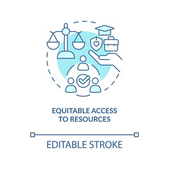 Equitable access to resources turquoise concept icon. Attribute of inclusive growth abstract idea thin line illustration. Isolated outline drawing. Editable stroke. Arial, Myriad Pro-Bold fonts used