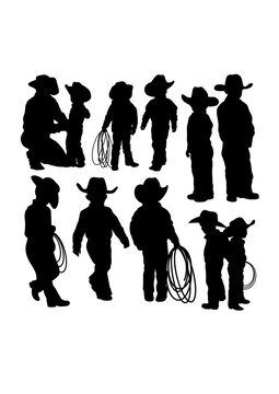 Little cowboy action silhouettes. Good use for symbol, logo, icon, mascot, sign, or any design you want.
