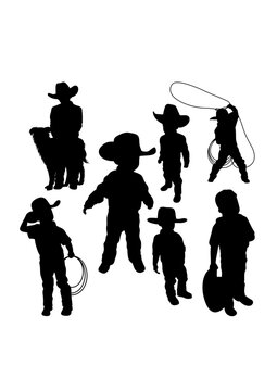 Western little cowboy silhouettes. Good use for symbol, logo, icon, mascot, sign, or any design you want.