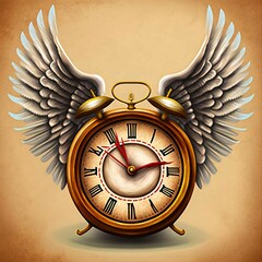 Cartoon Clock with Wings | Created Using Midjourney and Photoshop