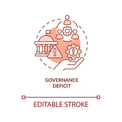 Governance deficit red concept icon. Emergence of fair growth in poor countries abstract idea thin line illustration. Isolated outline drawing. Editable stroke. Arial, Myriad Pro-Bold fonts used