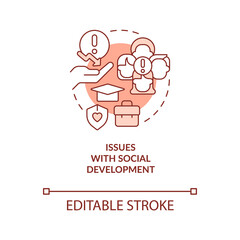 Issues with social development red concept icon. Inclusive economy barrier abstract idea thin line illustration. Isolated outline drawing. Editable stroke. Arial, Myriad Pro-Bold fonts used