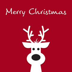 Cute Christmas reindeer on a red background. Christmas background, banner, or card.