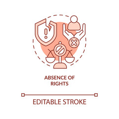 Absence of rights red concept icon. Factor that contribute to modern slavery abstract idea thin line illustration. Isolated outline drawing. Editable stroke. Arial, Myriad Pro-Bold fonts used