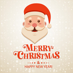 Santa Claus with big signboard. Merry Christmas and Happy New Year, Holiday greeting card. Isolated vector illustration. Christmas Background.