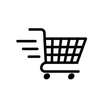 Shopping cart vector icon, fast delivery flat design isolated on white background.Fast shopping. 